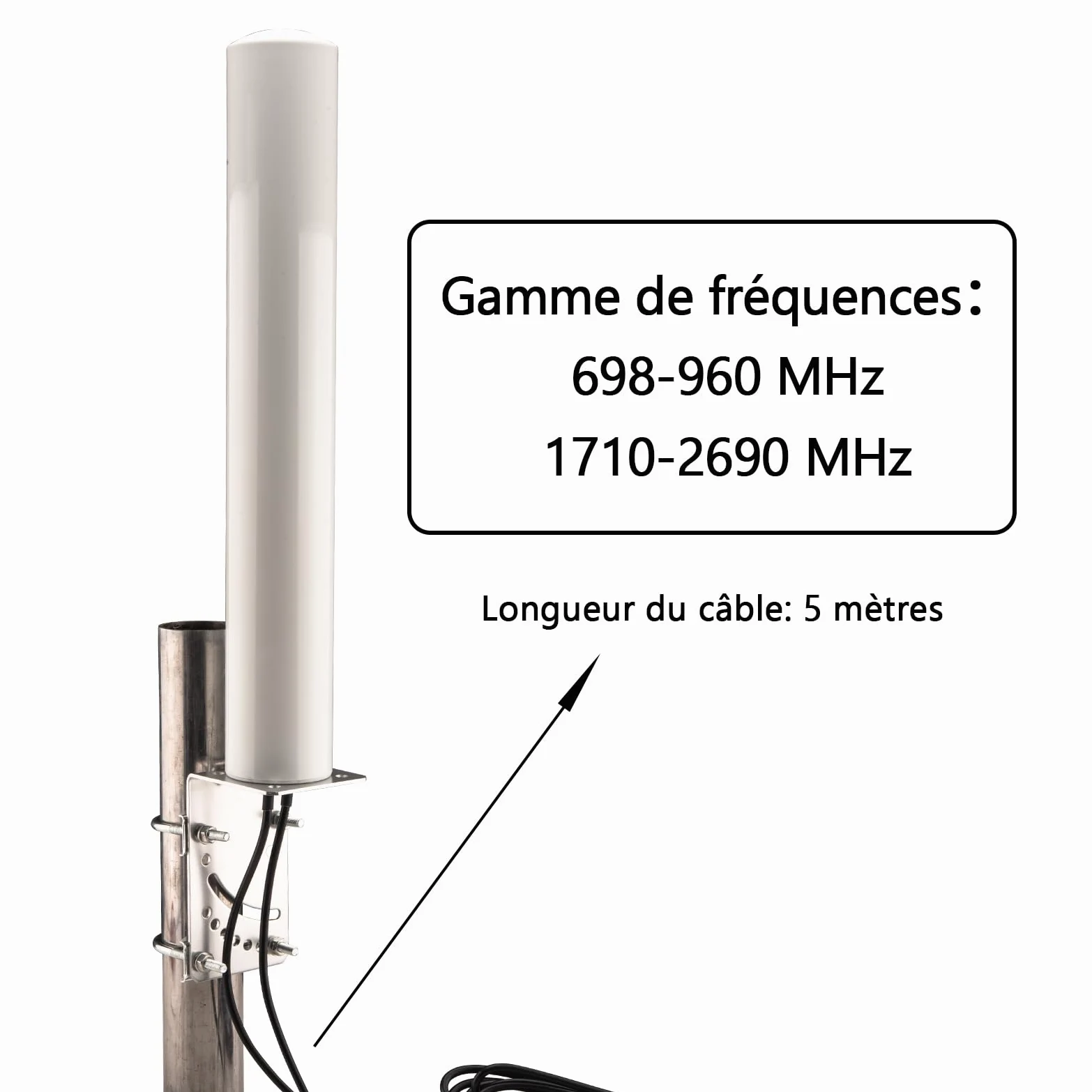 Antenne 4G LTE Exterieur Omnidirectionnel Connecteur SMA Mimo Omnidirectionnel 5M 14dBi 600-2700MHz 3G/4G LTE Antenne SMA Compatible pour Routeurs Téléphone à Domicile sans Fil Hotspot Mobile