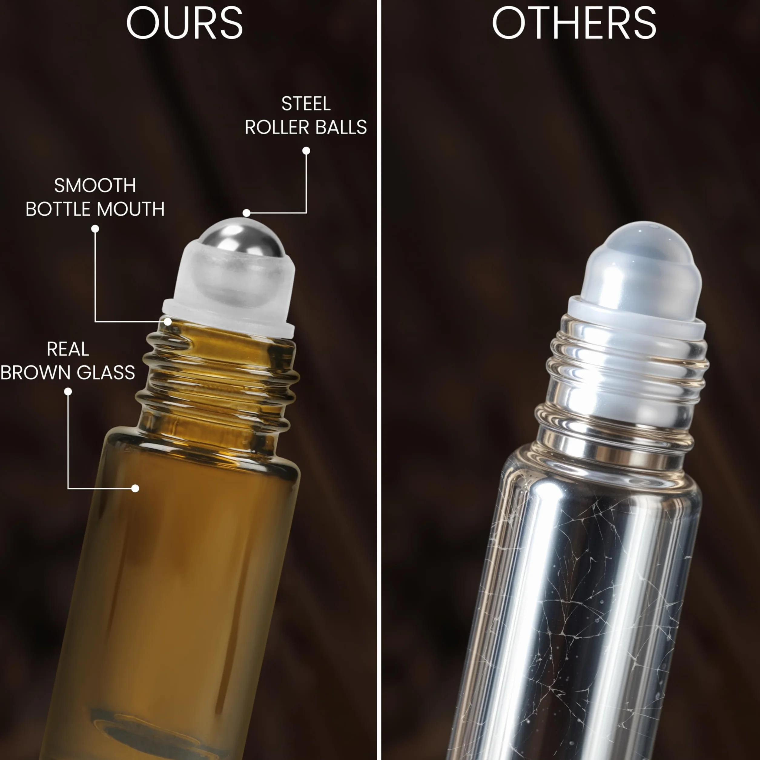 BELLE VOUS Lot de 24 Roll On Huiles Essentielles Flacon en Verre Ambré 3 ml Rechargeable Bille Inox