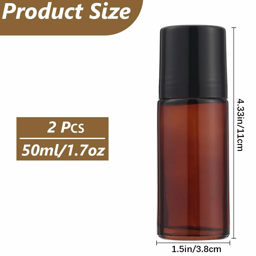 Flacons à Bille en Verre 50ml, Bouteilles sans Fuite Rechargeables pour Huiles Essentielles, Parfum et Cosmétique
