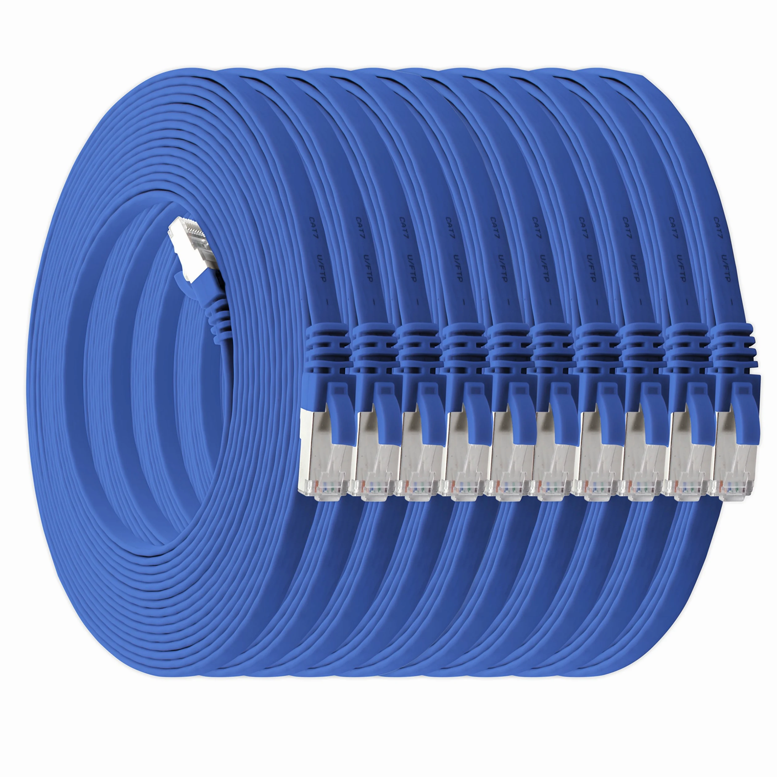 3,0 m - bleu - lot de 10 câbles réseau plats Cat7 câble brut Cat 7 câble ruban Gigabit Lan (10 Gbit/s) câble d'installation câble patch plat mince fiche Rj 45 Cat6a