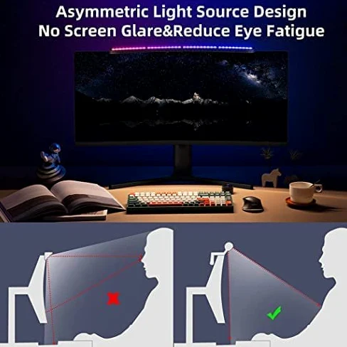 Lampe de Moniteur d'ordinateur pour Moniteur incurvé/Moniteur Plat, Barre Lumineuse de Moniteur d'écran USB de 55 cm avec rétroéclairage RVB, télécommande Tactile sans Fil, Lampe de Bureau à
