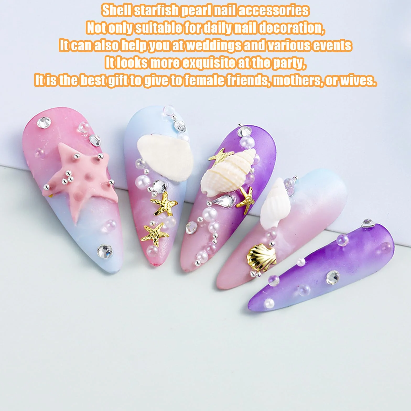 Charmes pour ongles en coquillages d'été, clous d'ongles dorés océan, strass acrylique (or)