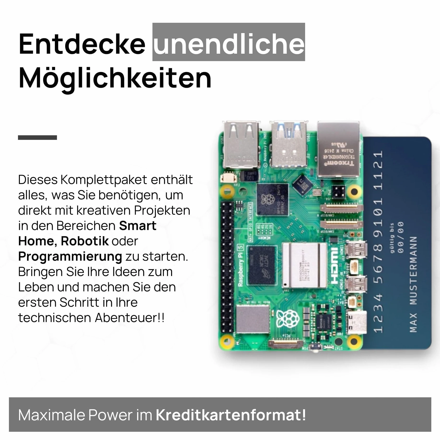 db-tronic Starter Kit pour Raspberry Pi 5 8 Go | Édition 64 Go | Alimentation 27 W | Boîtier Airflow | Refroidissement Actif | Micro HDMI 4K | idéal pour Home Assistant et Le Smart Home