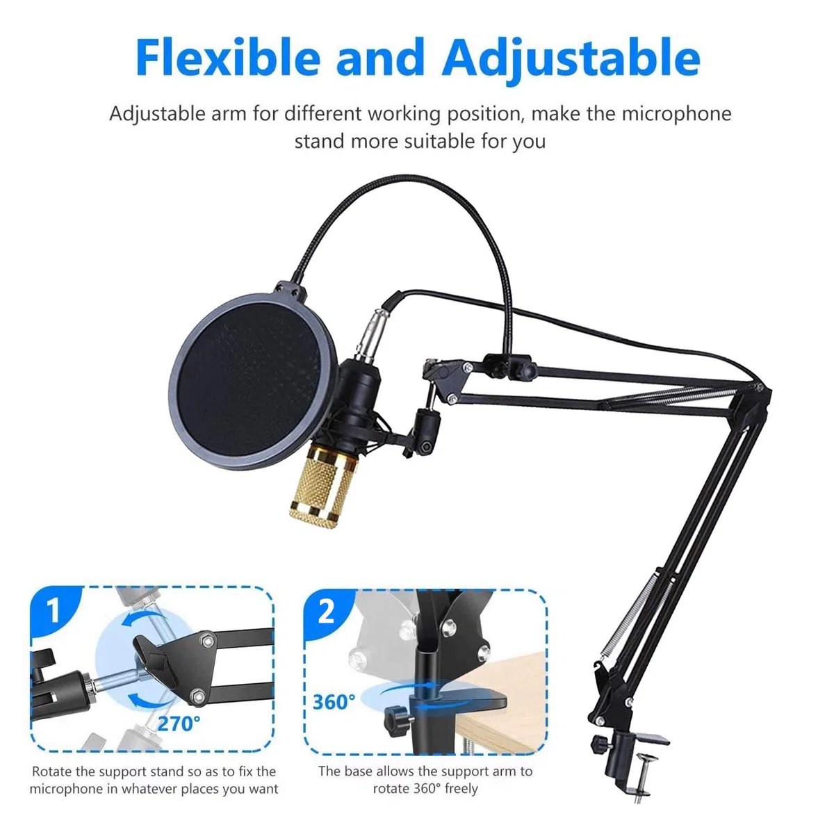 Carte Son multifonctionnelle en Direct, Ensemble de Microphones pour Carte Son, Ensemble de Microphones en métal de Diffusion, Support réglable, 12 Effets sonores de Fond
