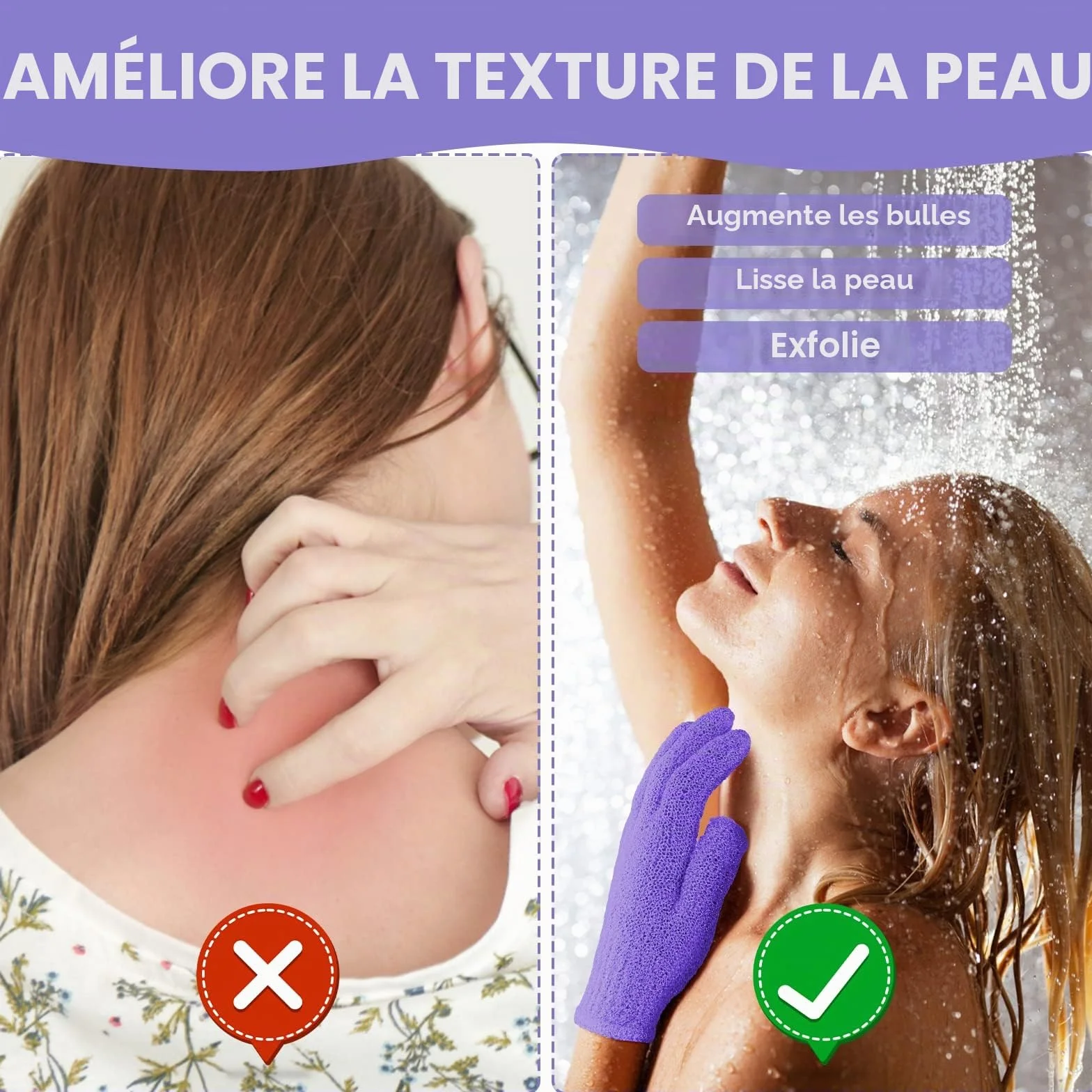 Sibba Lot de 4 Gants de Douche Exfoliants Double Face Corps