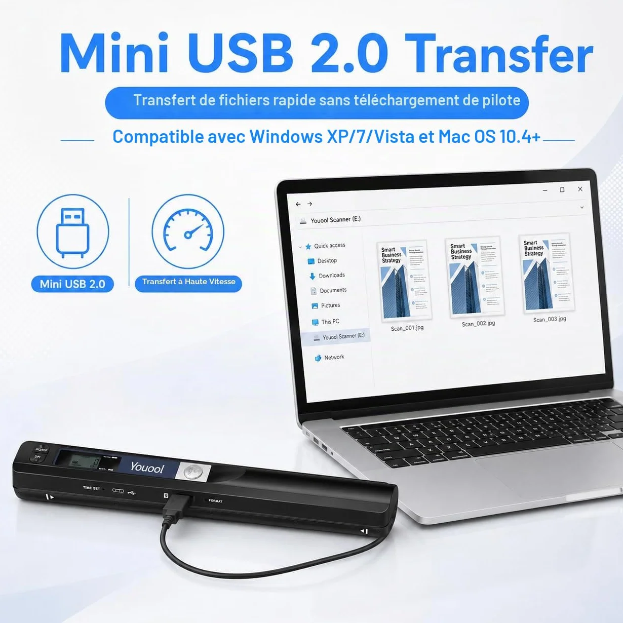 Mini Scanner Portable A4 900 dpi USB Numérisation Couleur JPG PDF avec Carte 16GTF