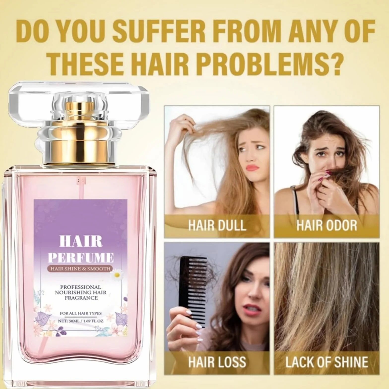 Brume capillaire anti-frisottis nourrissant huiles essentielles phéromones parfum longue durée femme