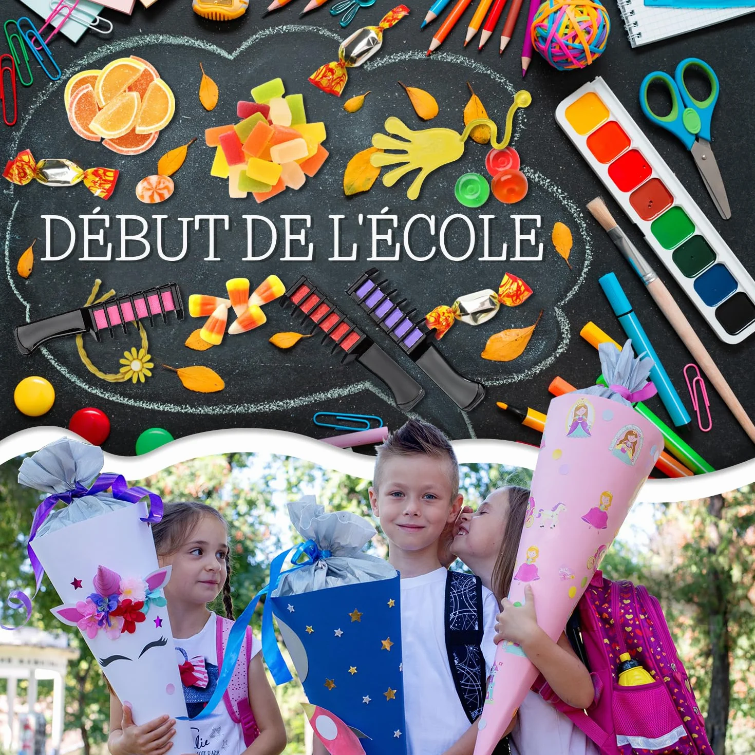 Magicat Peigne à Craie pour Cheveux Set - 10 Couleurs Lavables pour Enfants