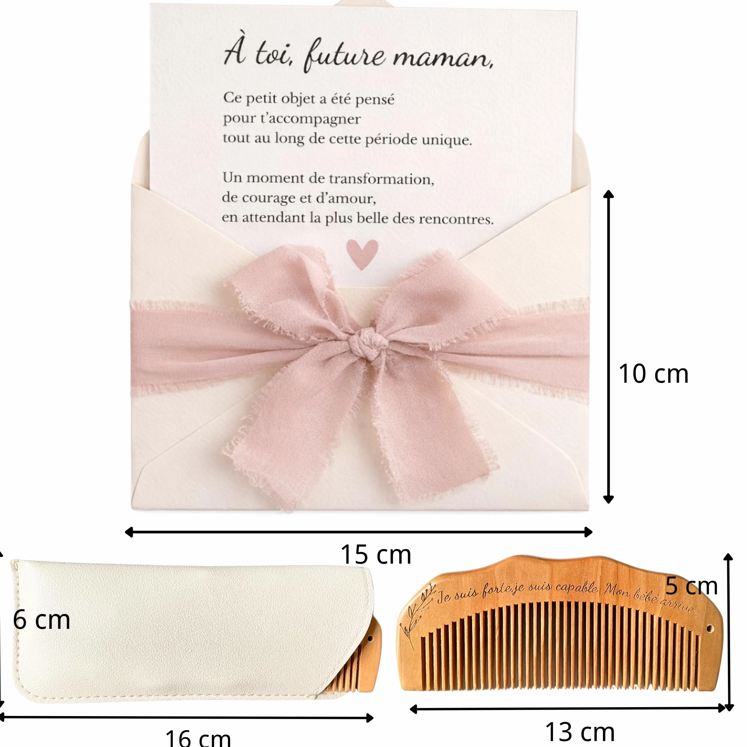 Peigne accouchement en bois avec carte émotionnelle cadeau grossesse femme enceinte maternité