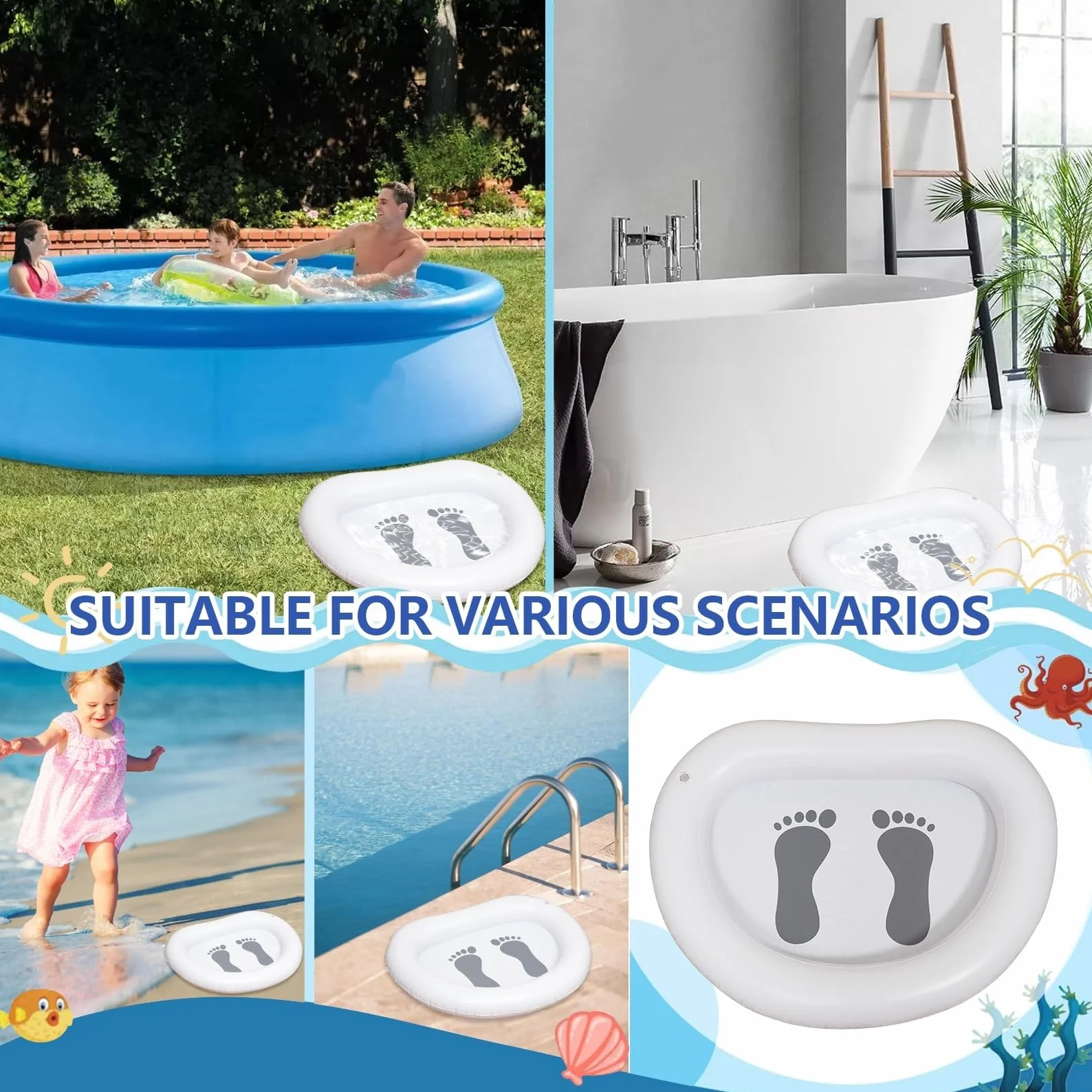 Bain de Pieds Gonflable pour Piscine avec Pompe à Air, Portable pour Plage et Camping