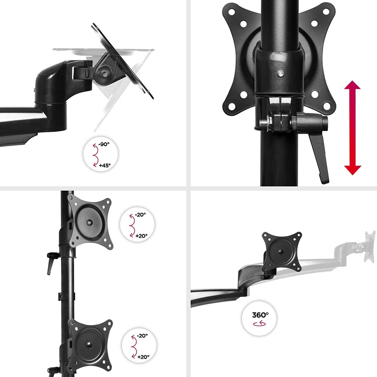 Duronic DM453VX1 Support 4 écrans d’Ordinateur à Pince VESA 75 100
