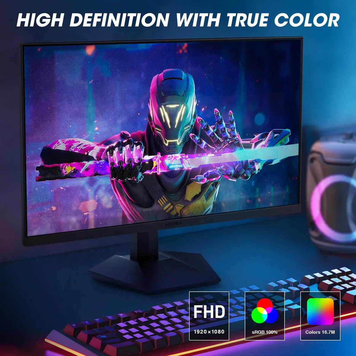 KOORUI Ecran Pc Gamer 27 Pouces, Moniteur PC 240Hz, FHD, 1ms, Adaptive Sync (1920 x 1080p, DCI-P3 90%, SRGB 100%, HDMI, DisplayPort, VESA 75x75)