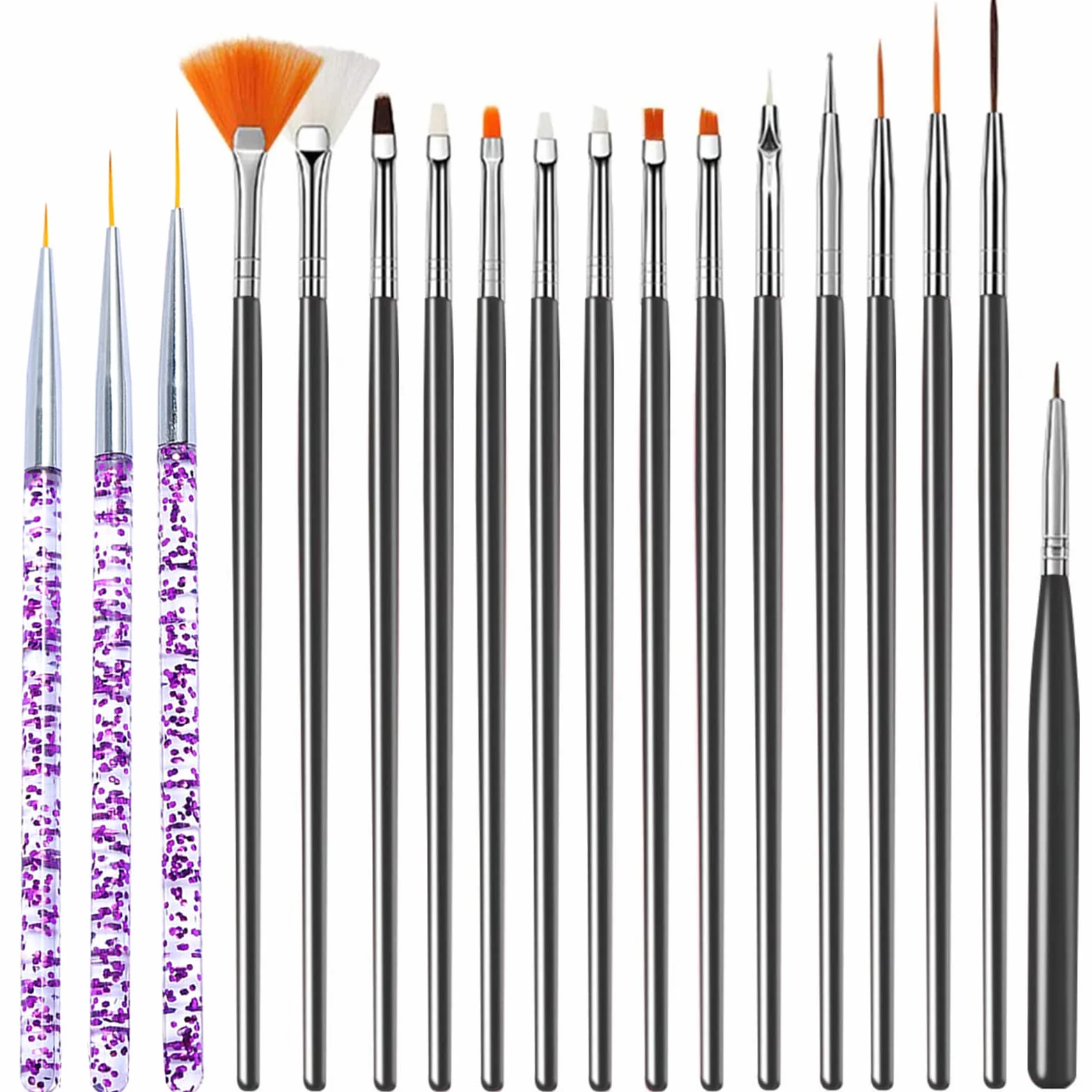 Lot de Pinceau Nail Art 15 pièces, Pinceaux à Ongles, Stylo Dessin, Noir + Violet