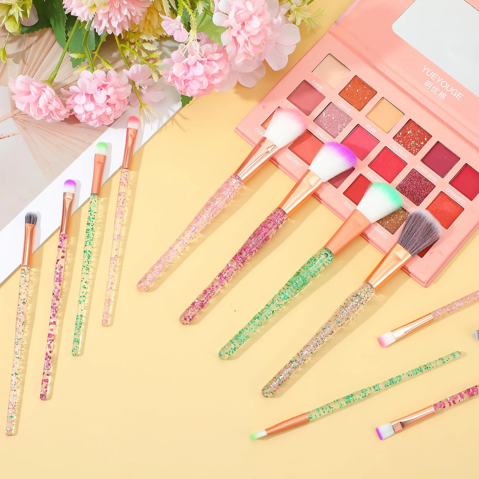 Lot de 20 pinceaux de maquillage en cristal pailleté pour correcteur, fard à paupières, eyeliner et fond de teint