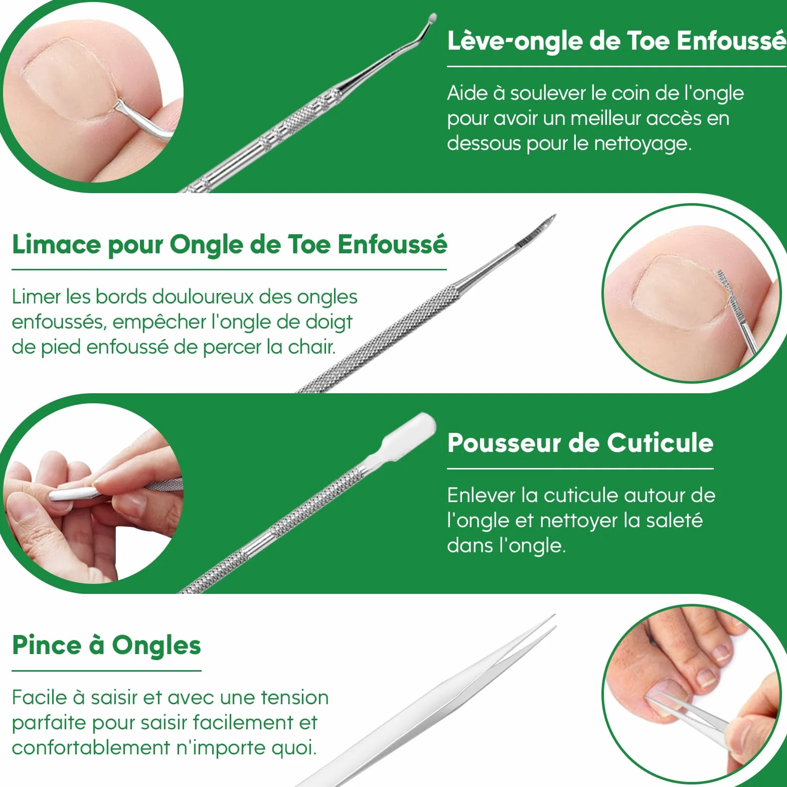 Kit d'Outils pour Ongle Incarné, Traitement Correcteur, Coupe Ongle et Pince Cuticule