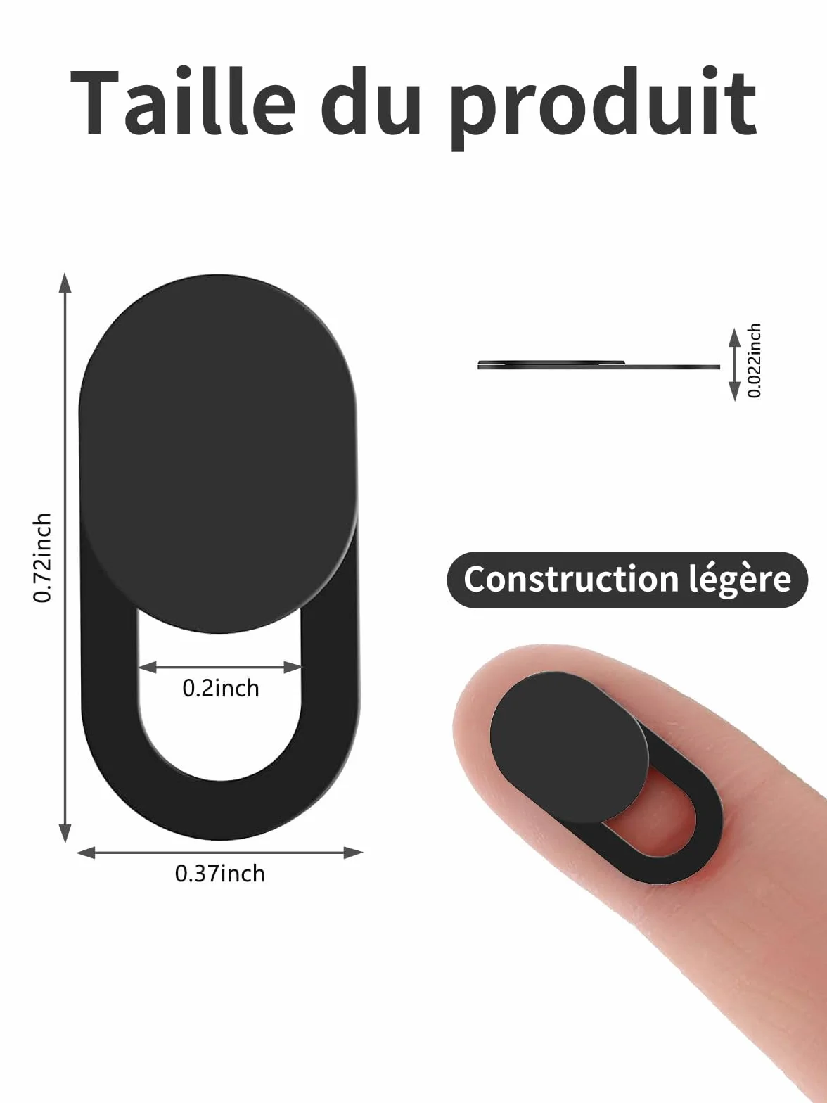 Couverture de Webcam Ultra Mince 0.027 mm pour Ordinateur Portable, PC, iPhone, iPad - Noir
