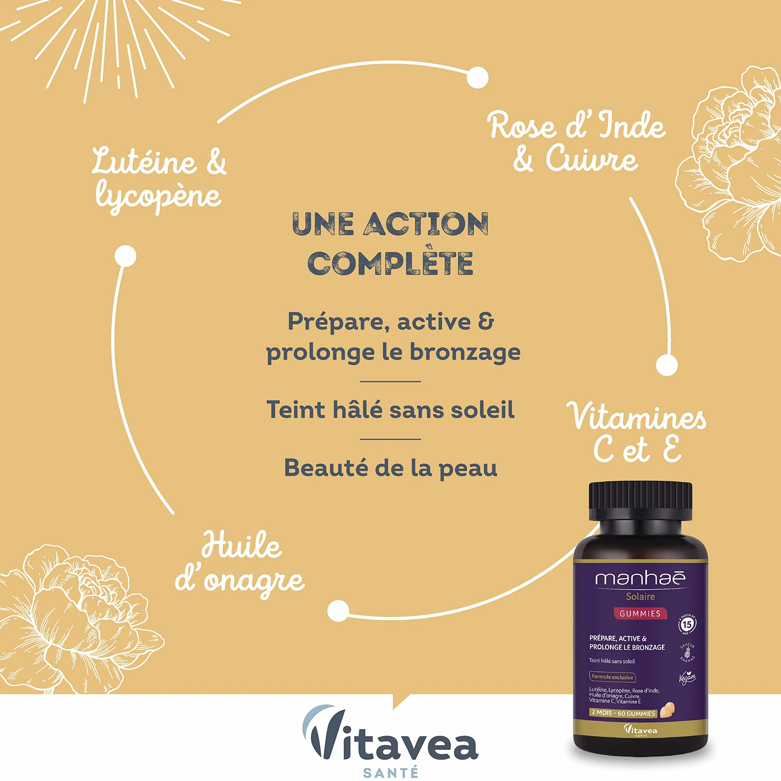 Vitavea Gummies Solaire Autobronzant Complément alimentaire bronzage 60 gummies 2 mois