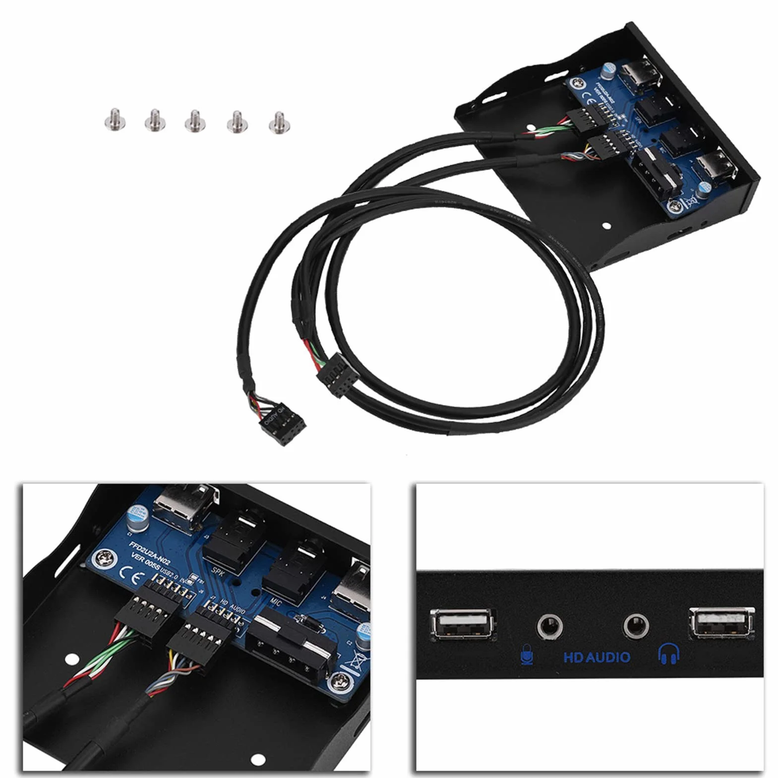 Panneau Avant PC 3.5 Lecteur de Carte Interne USB 2.0 HDAudio 15x11x3 cm Interface 9 Broches