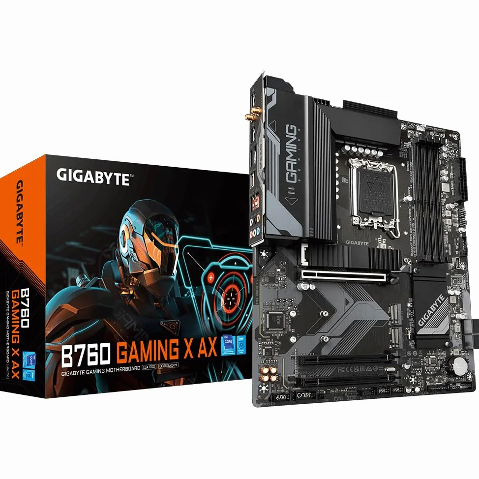 GIGABYTE B760 Gaming X AX Carte Mère - Compatible avec Les processeurs Intel Core 14e génération, VRM numérique 8+1+1 Phases, jusqu'à 7600MHz DDR5 (OC), 3X PCIe 4.0 M.2, Wi-FI 6E, 2.5GbE LAN