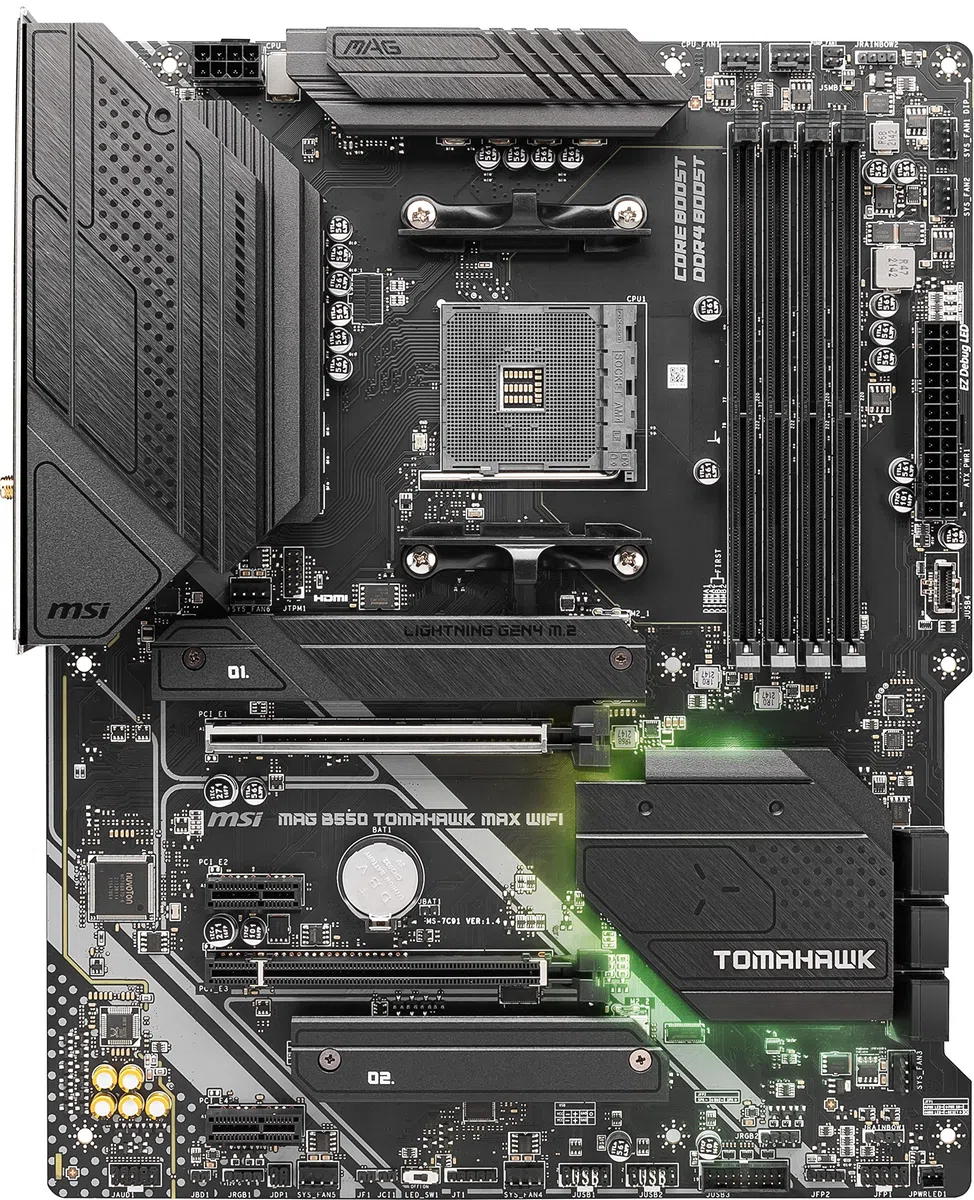 MSI MAG B550 Tomahawk MAX Carte mère de jeu WiFi AMD AM4, DDR4, PCIe 4.0, SATA 6 Go/s, M.2, USB 3.2 Gen 2, HDMI/DP, ATX, Wi-Fi 6E, processeurs AMD Ryzen 5000 Series (renouvelée)