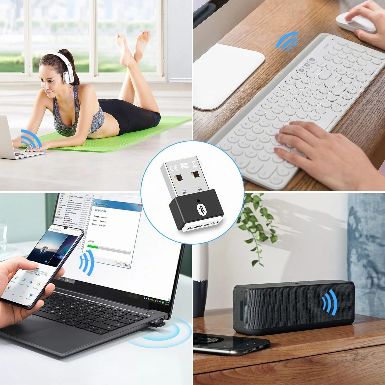 Dongle Bluetooth 5.3 Cle Bluetooth pour PC Faible Latence Compatible Windows 11/10/8.1/7 USB