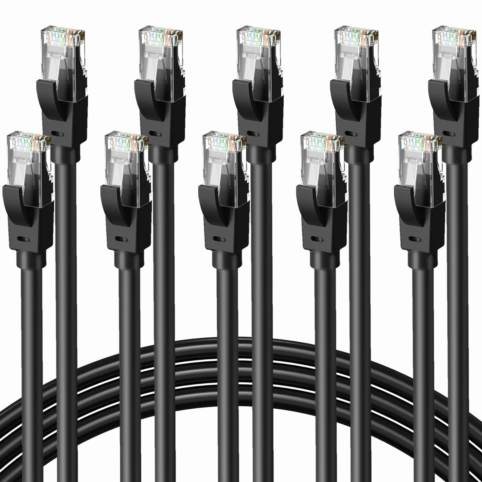 Lot de 10 câbles Ethernet de 1,8 m pour Cat6, 40 Gbit/s pris en charge Cat8/Cat7, câble réseau 24 AWG pour intérieur et extérieur, à enfouissement direct, imperméable et résistant aux UV, cordon LAN
