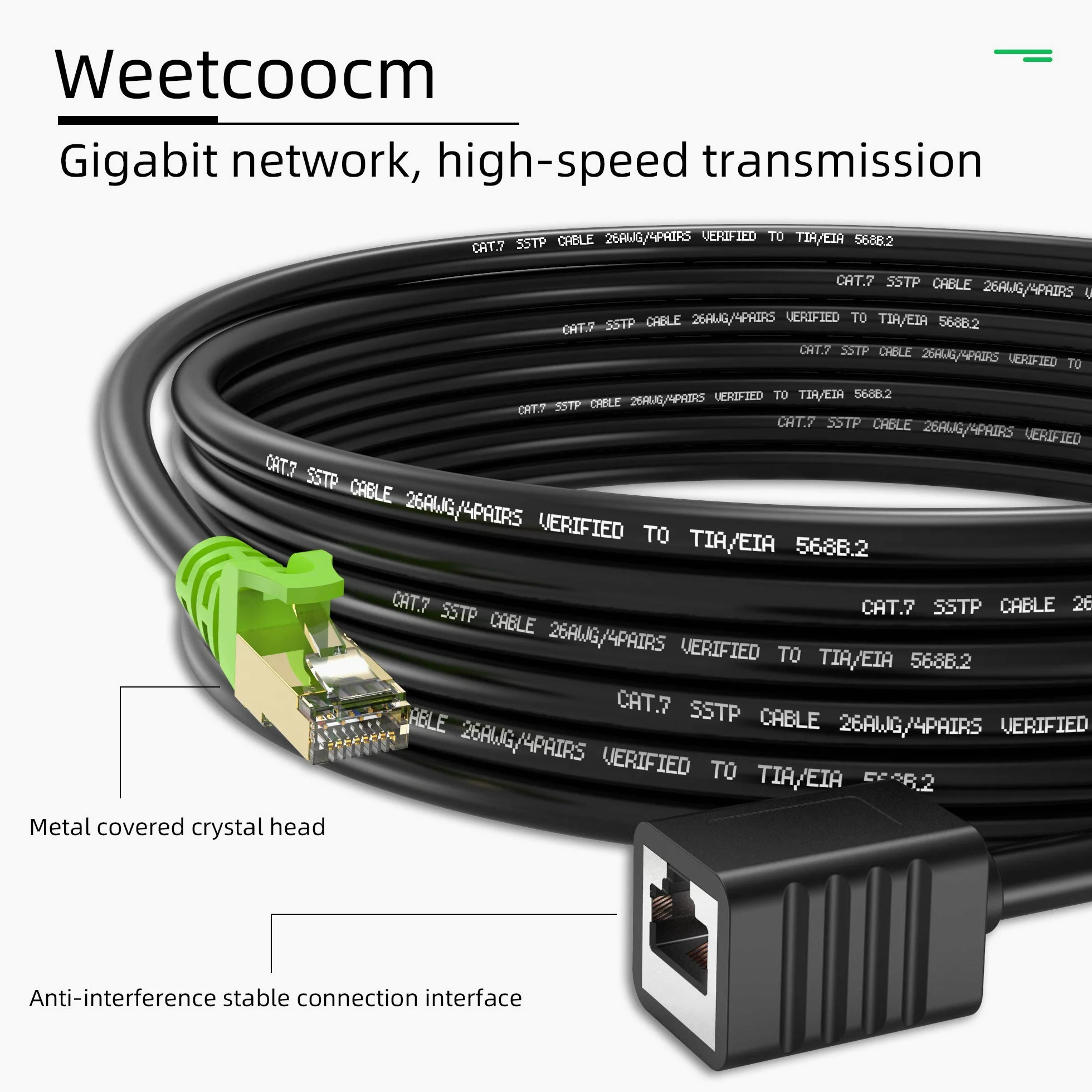 Câble d'extension Ethernet Cat6a de 30,5 m, câble d'extension de raccordement RJ45 blindé mâle vers femelle (30,5 m)