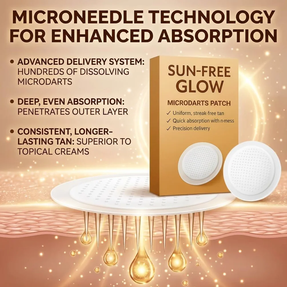 Pure-vlab Sun-Free Glow Patchs autobronzants à micro-aiguilles, Teint naturel, Bronzage (2box)