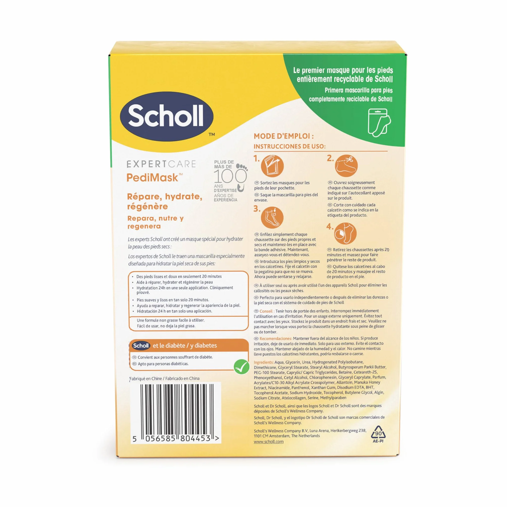 Scholl Masques pour pieds Nourrissants Lot de 4 paires Hydratation Intense