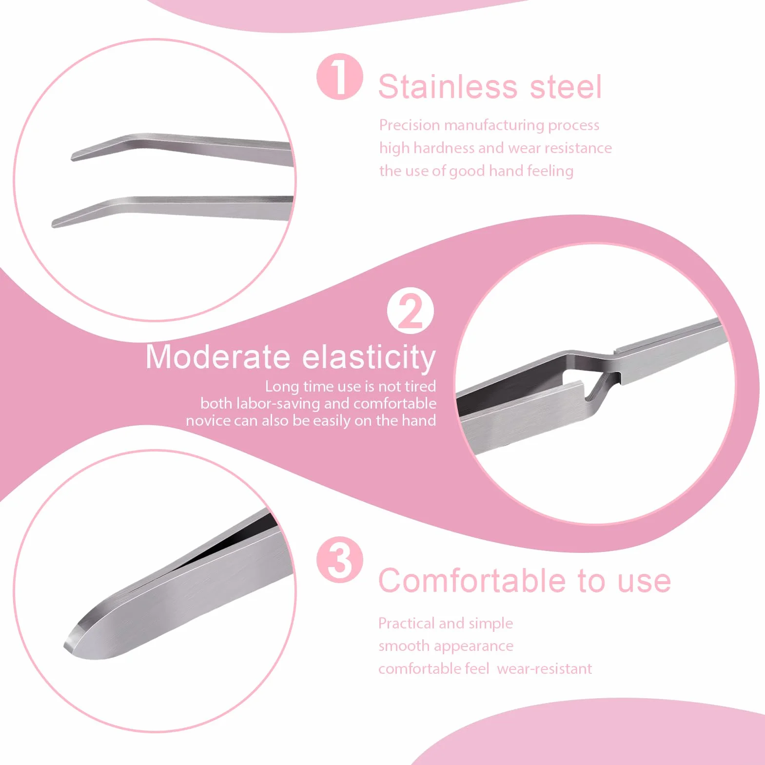 Pince à Cils en Acier Inoxydable, Pincettes à Épiler Bouts Droit et Courbé, 2 Pièces pour Extensions de Cils