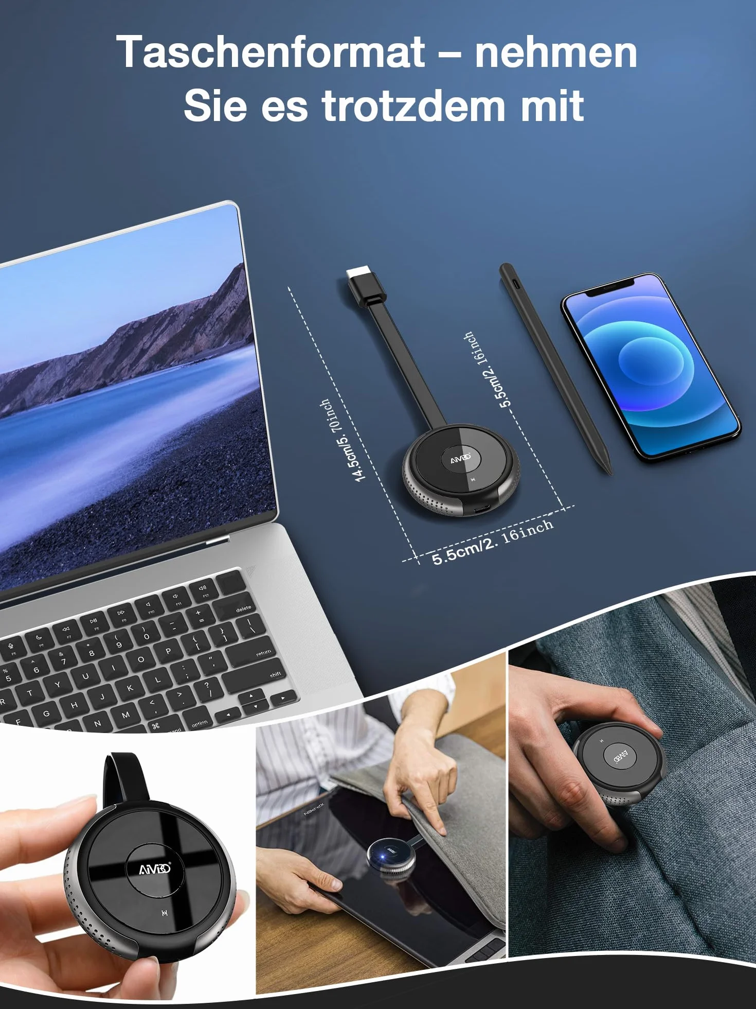 AIMIBO Dongle d'affichage sans fil 4K HDMI Plug & Play 2.4G 5G pour iOS Android Windows Mac OS