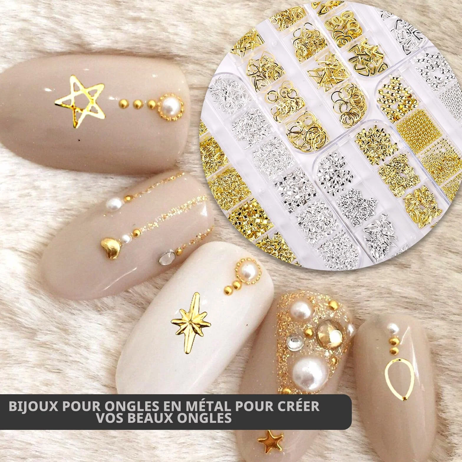 lafo Lot de 3 Boîtes Strass Ongle Nail Art avec Bijoux Ongles - Perles Charmes Cristal Blanc, Beige et Décoration Ongle - Kit Nail Art Accessoires Design Faciles