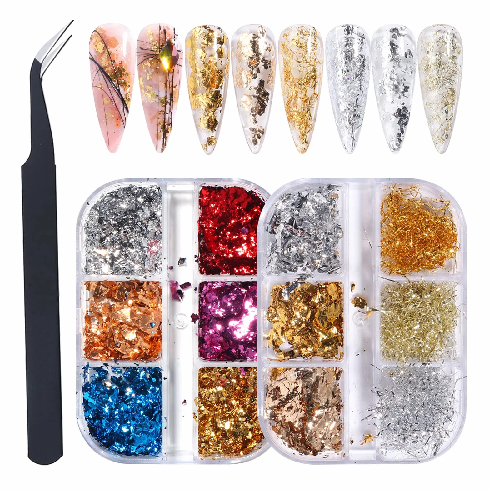 Paillettes Flocons de Feuille d'or Nail Art Holographique 2Pcs Gold Leaf Paper Metallic Foil Flakes Or Argent Cuivre