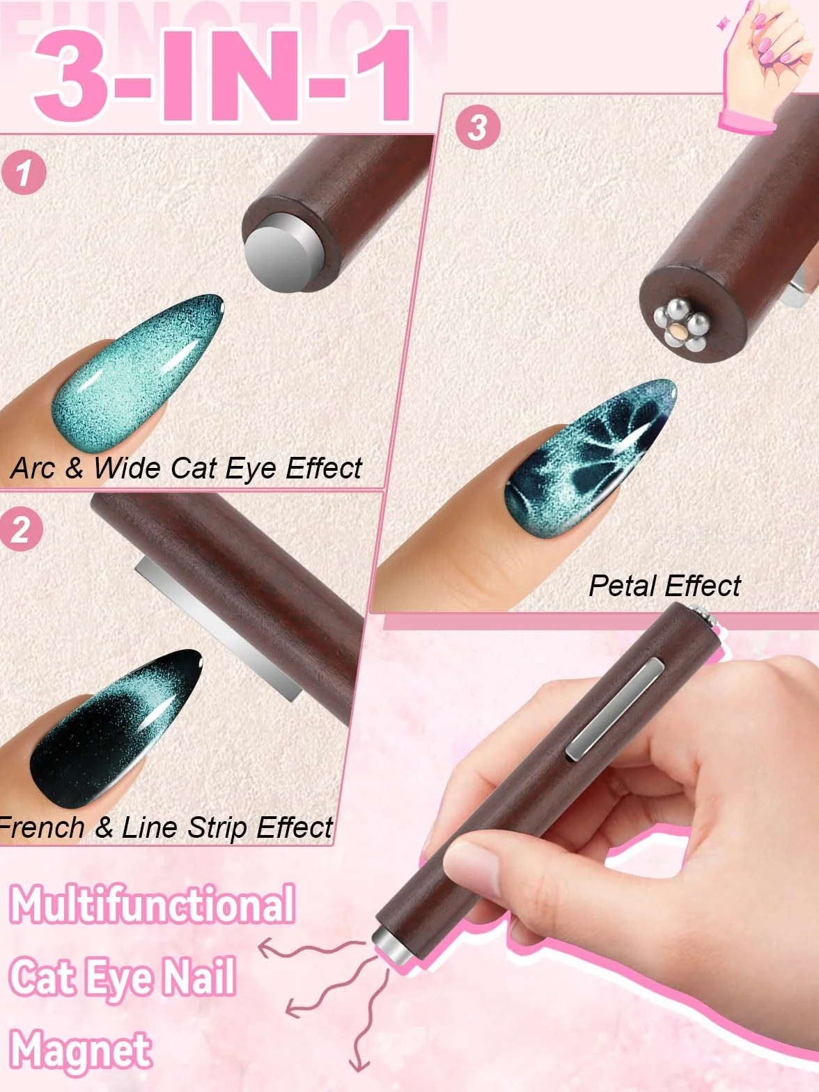 TOROKOM Magnétique Cat Eye 54PCS Outils 3-en-1 Nail Art Vernis Gel Aimants Ongles Œil de Chat