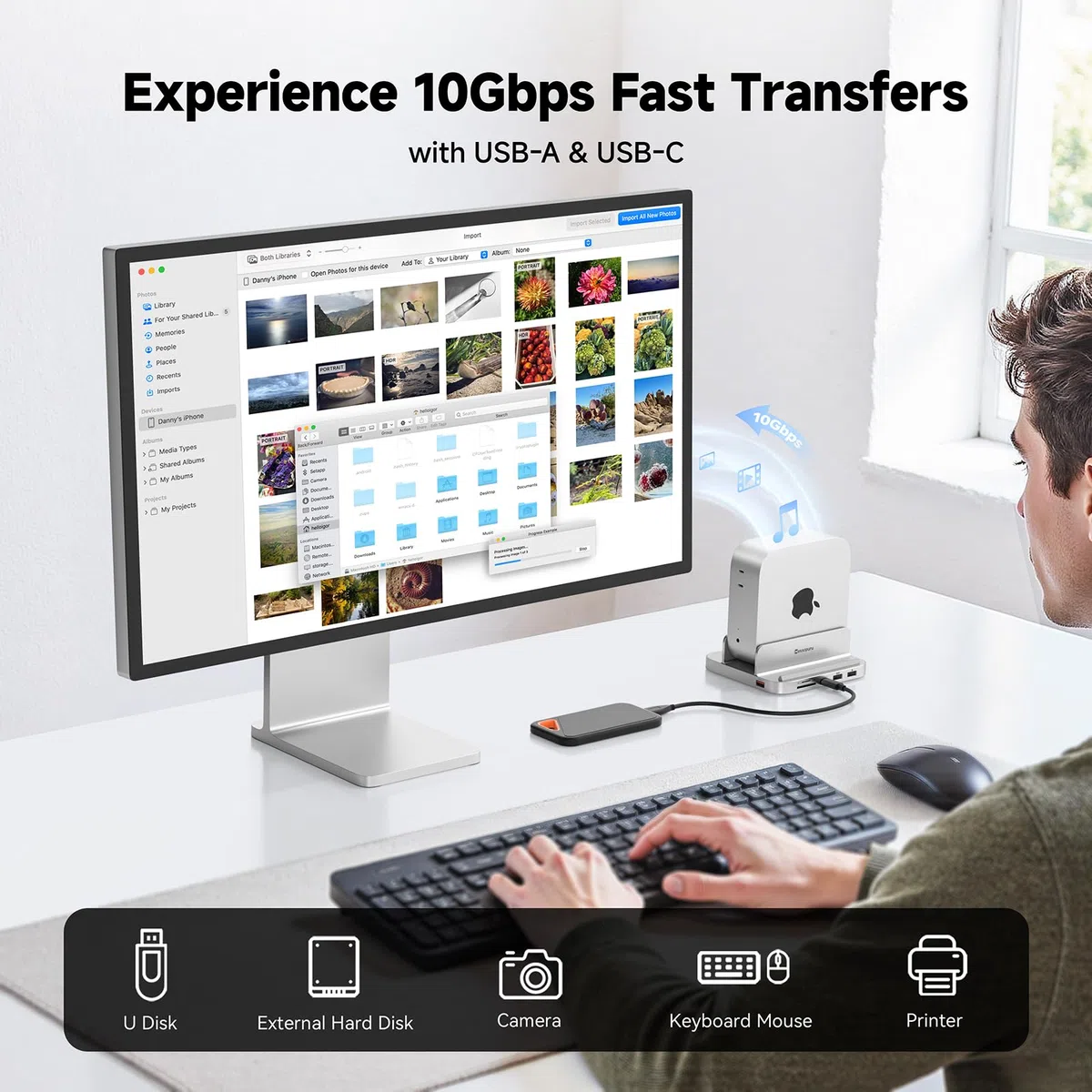 Minisopuru MINI218B Max Mac Mini M4 Dock Support 4K@60 HDMI,10Gbps USB C/A, TF/SD, 2X USB A 2.0, Mac Mini hub & Stand avec 8TB M.2 NVMe SSD (Non Inclus) pour M4 et M4 Pro
