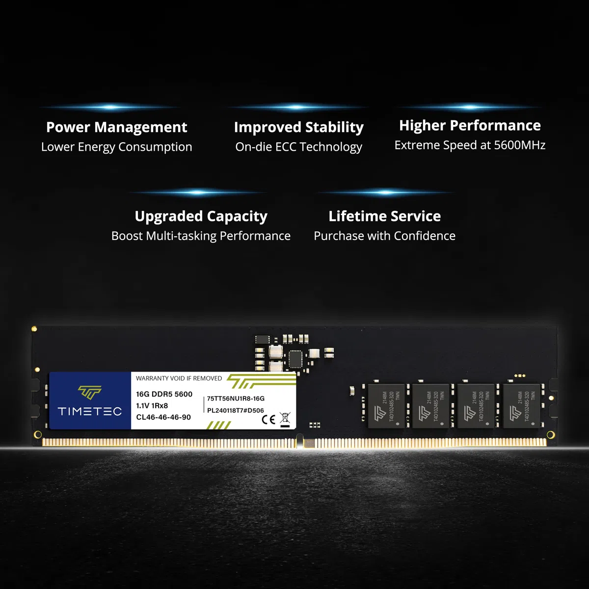 Timetec Kit de mémoire RAM pour ordinateur de bureau 32 Go (2 x 16 Go) DDR5 5600 MHz PC5-44800 Unbuffered Non-ECC 1.1V CL46 1Rx8 Sinlge Rank 288 broches UDIMM