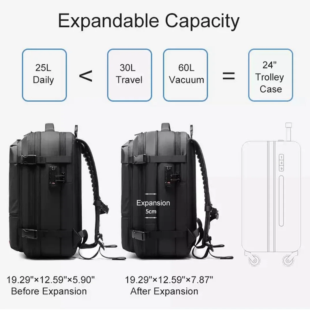 Airbag Sac à dos sous vide, 60 l, pour avion, avec compartiment pour ordinateur portable