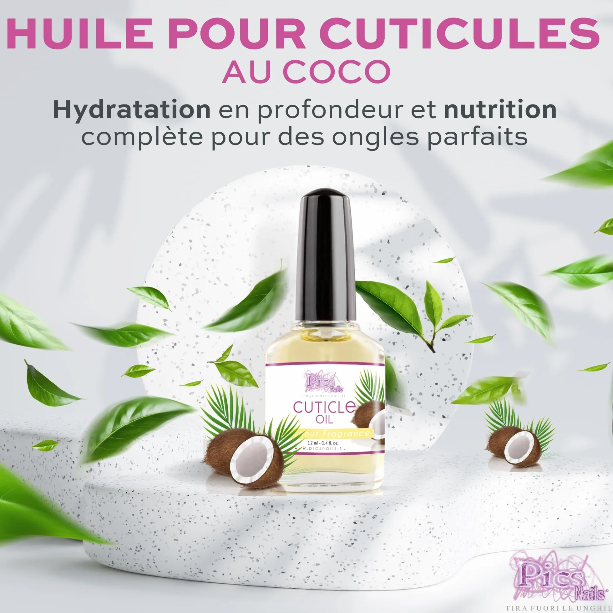 Huile Cuticules Mains Pieds 12ml Professionnelle Coco Hydratante Régénérante