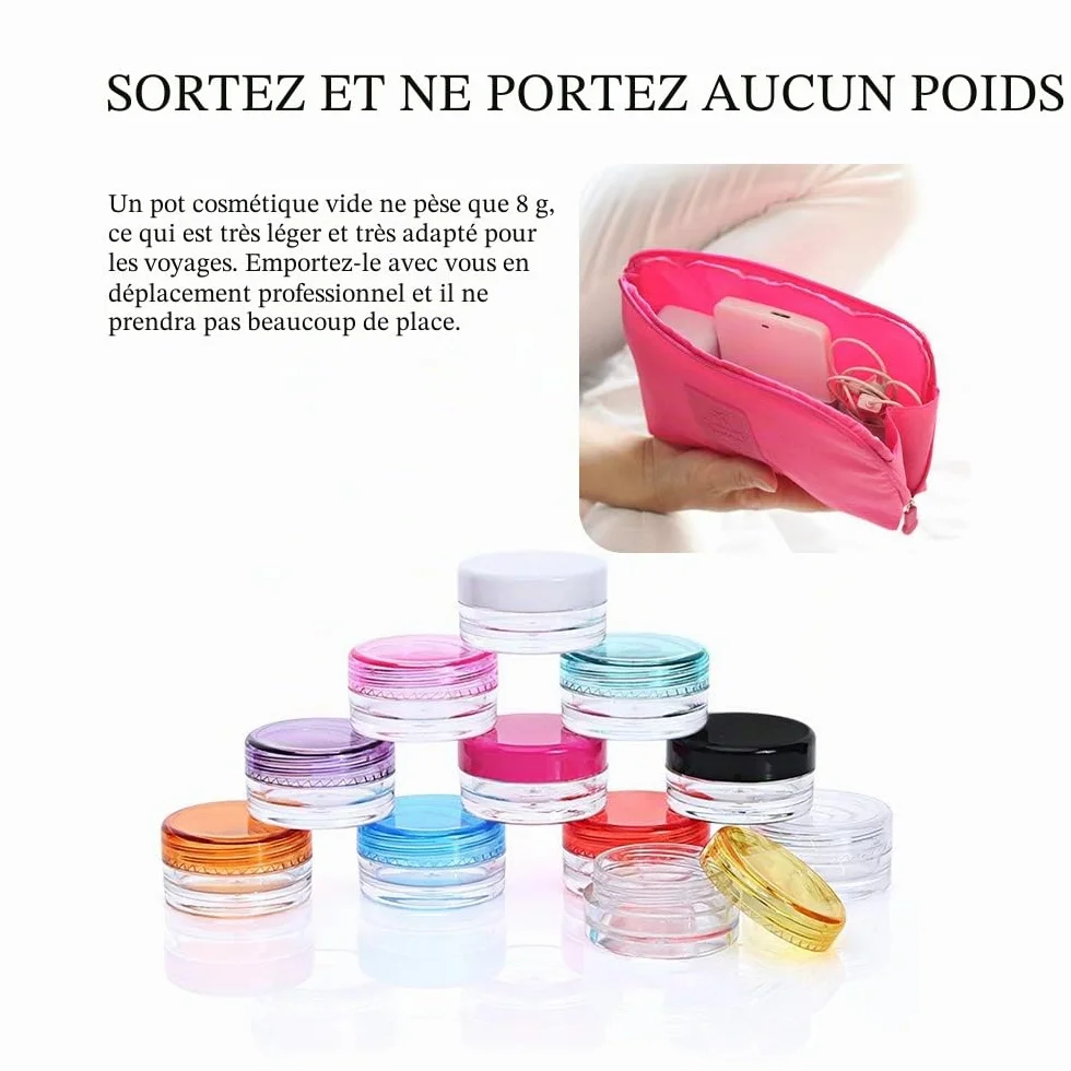 Récipients cosmétiques ronds vides avec couvercle en plastique pour crèmes, vernis à ongles, baume à lèvres