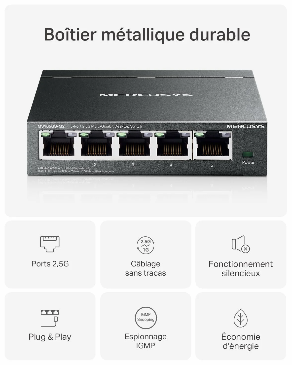 Mercusys MS105GS-M2 Switch 2.5 Gigabit 5 Porty Metalowa Obudowa