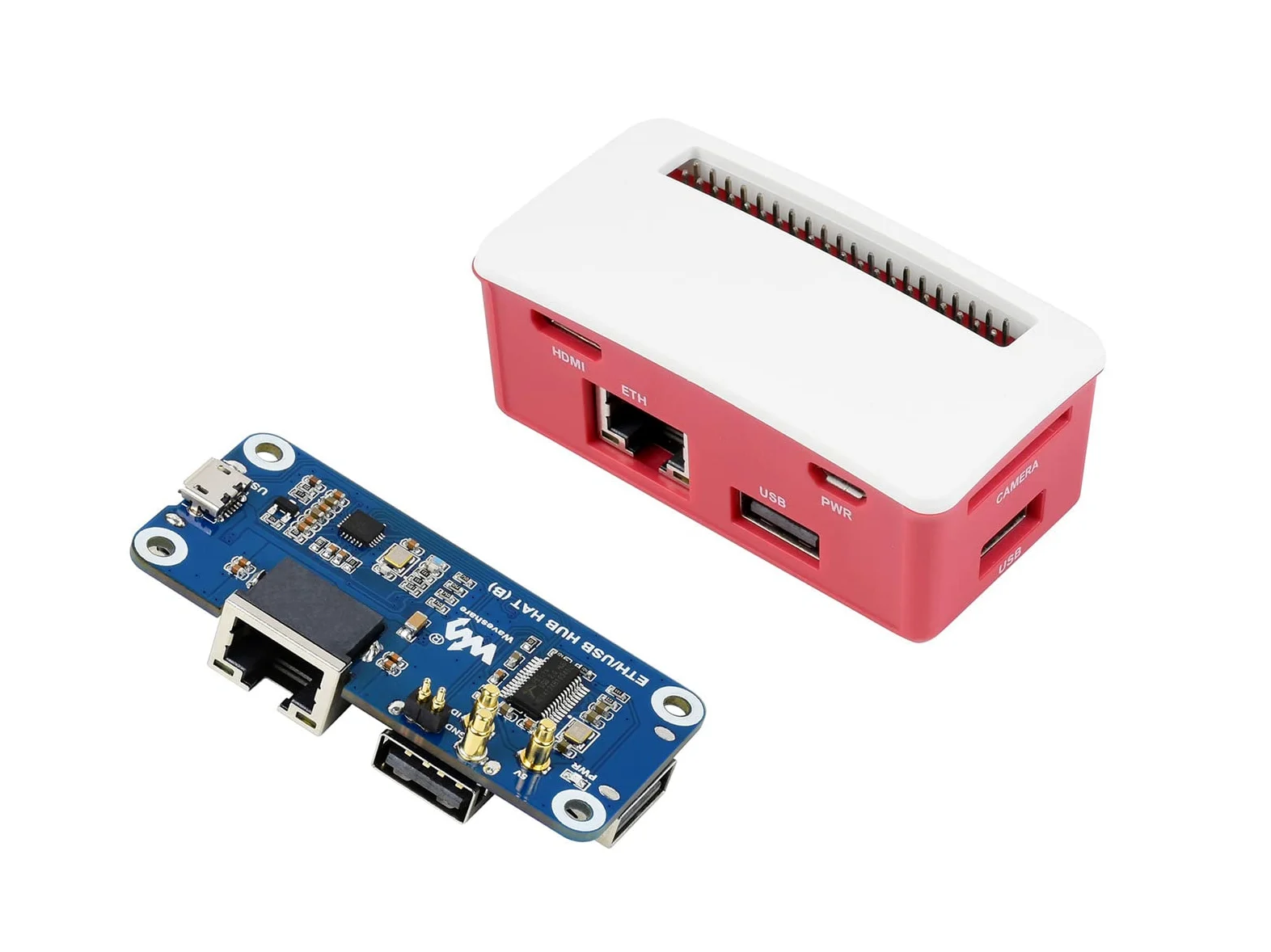 waveshare Hub Ethernet/USB HAT B avec boîtier en ABS pour Raspberry Pi Zero/Zero W/2 W/Zero WH/2 WH, PC, avec 1 port Ethernet RJ45 10/100M, 3 ports USB compatibles avec USB 2.0/1.1