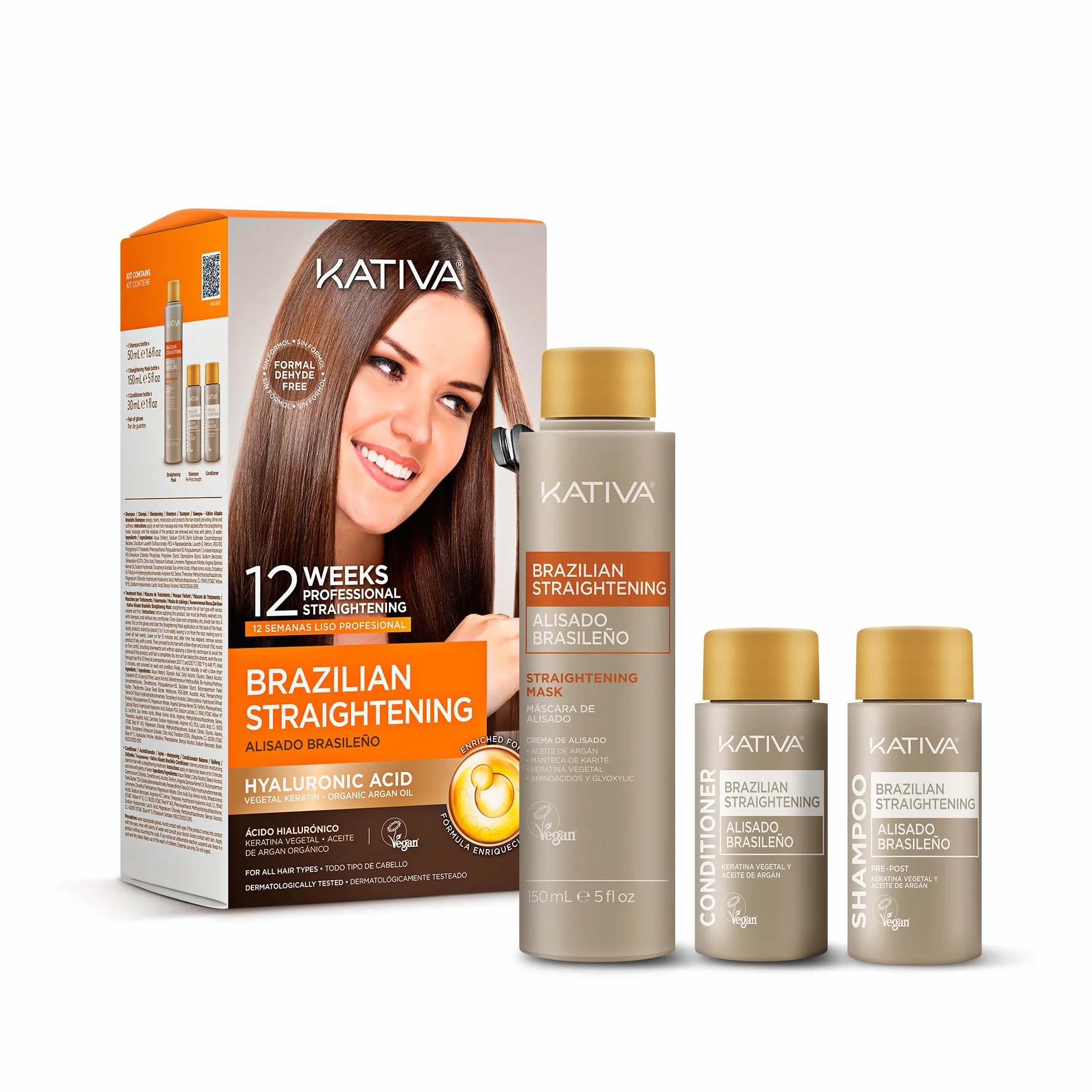 KATIVA Kit lissage brésilien kératine végétale sans formol traitement professionnel à la maison jusqu'à 12 semaines