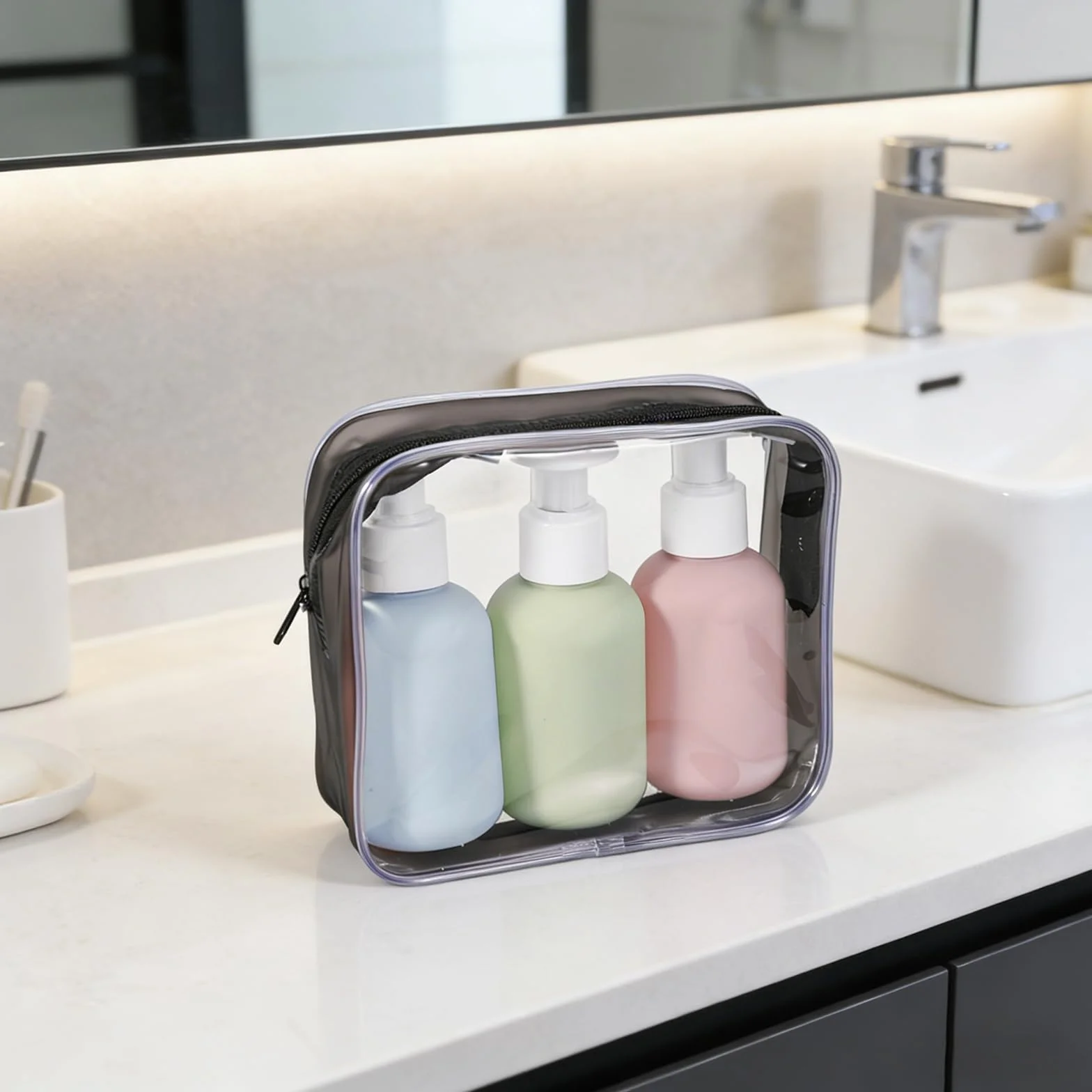Kit Voyage Toilette Réutilisable 3 Pièces 100ml Flacon Vide Pompe Pas Facile à Fuir pour Shampoing Gel Douche Lotion