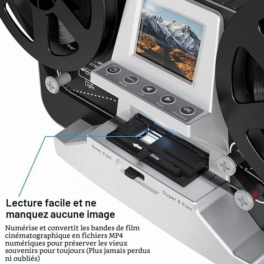Scanner De Films Et Diapositives Numériques, Convertisseur De Numériseur De Film 8 Mm Et Super 8, Scanner Convertit Le Film par Image en Fichiers MP4 Numériques pour La Visualisation