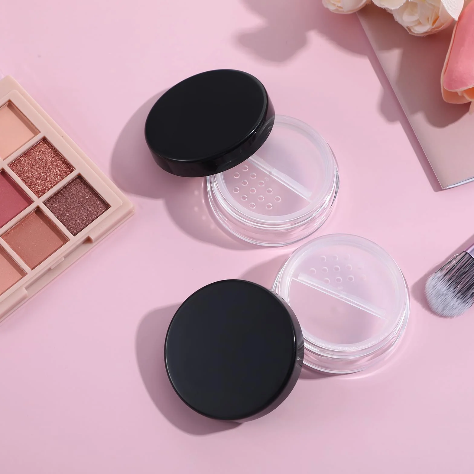 Lot de 2 boîtes à poudre portables vides réutilisables 10g, conteneurs à poudre libre transparents avec couvercle à tamis amovible