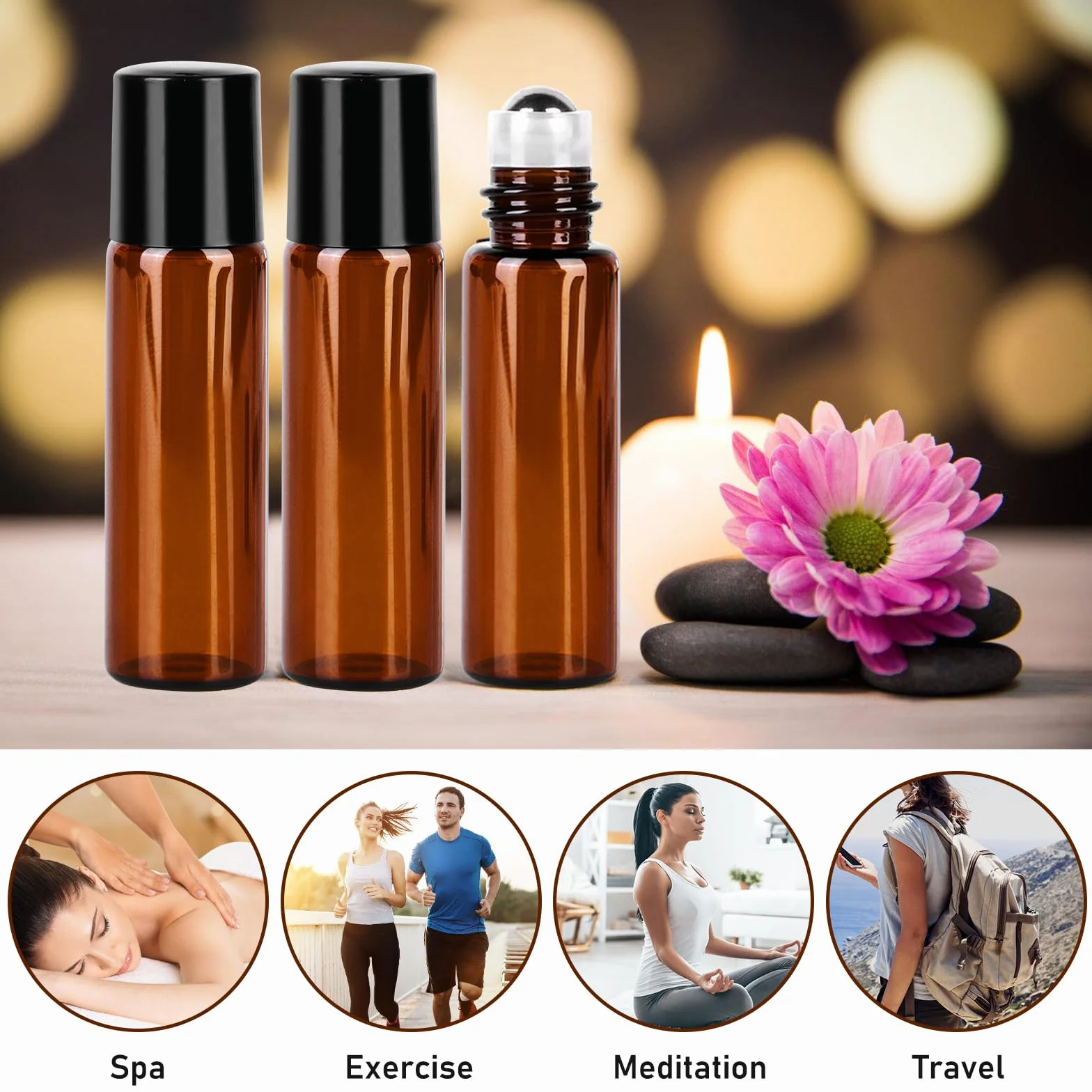 Lot de 30 bouteilles en verre roll-on 10 ml rechargeables huiles essentielles