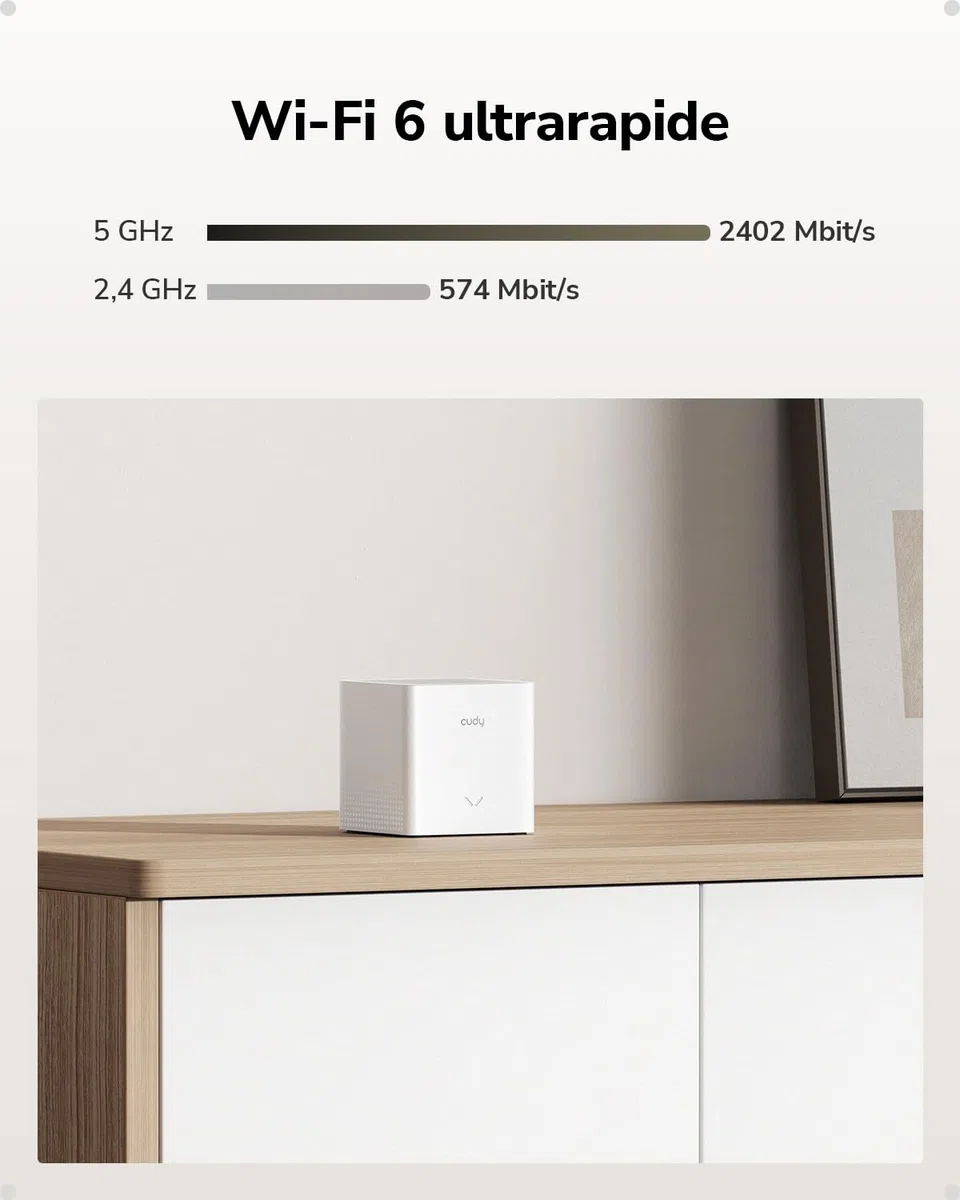 Cudy Système maillé AX3000 Wi-FI 6 pour Toute la Maison, M3000S 2-Pack