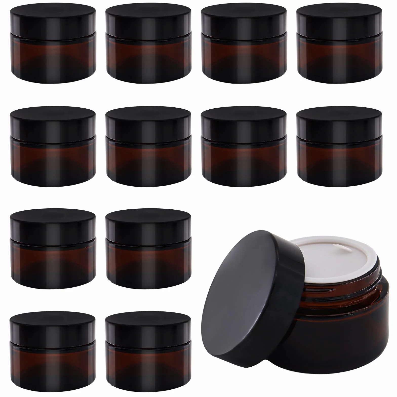 Pots en Verre Ambré 30 ml avec Couvercle et Liner pour Crèmes Cosmétiques Lotions Huiles Essentielles