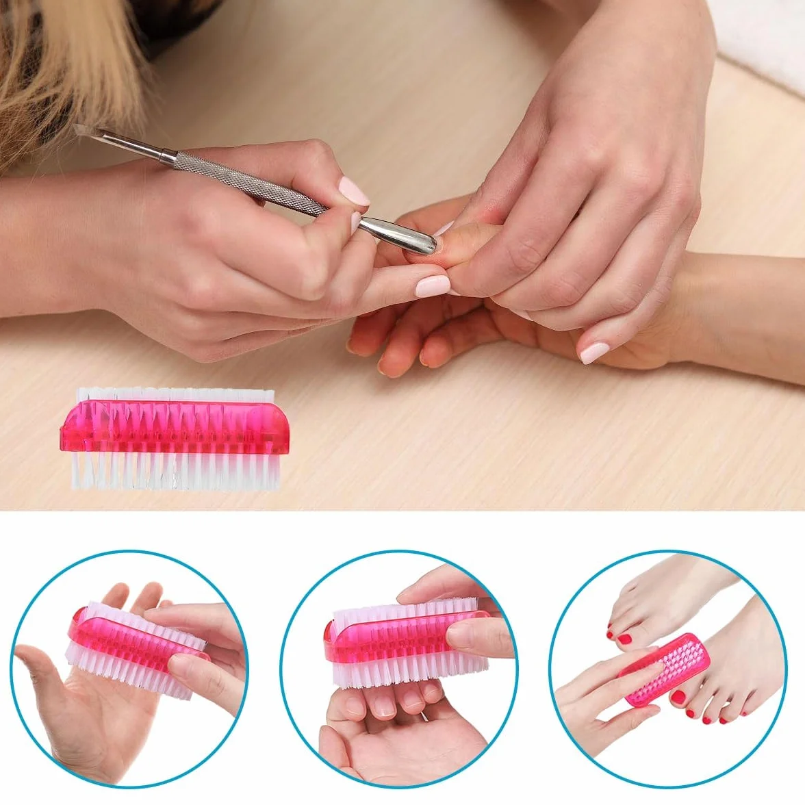 Brosse à Ongles Double Face 4 Pièces, Brosse de Nettoyage pour Cuticules, Ongles, Mains et Orteils