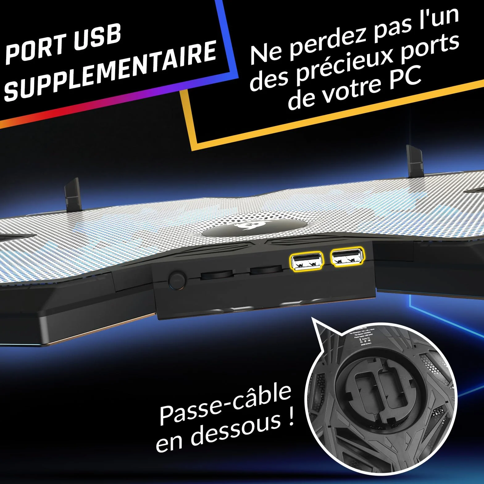 KLIM Wind Refroidisseur Ordinateur Portable 4 Ventilateurs Silencieux PC Portable PS5 PS4 Blanc Bleu